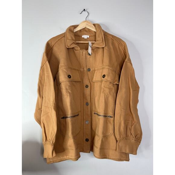 NWT Pilcro Cotton Microfleece Full Sleeve Pockets Button-Front Jacket Honey - Picture 2 of 7